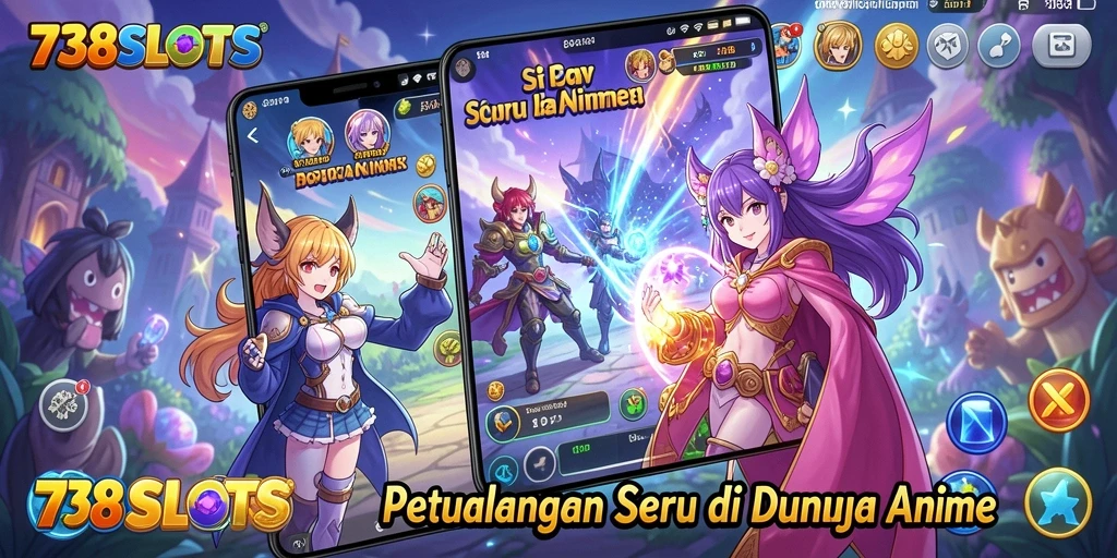 Screenshot gameplay 738SLOTS menampilkan karakter Anime yang menarik.