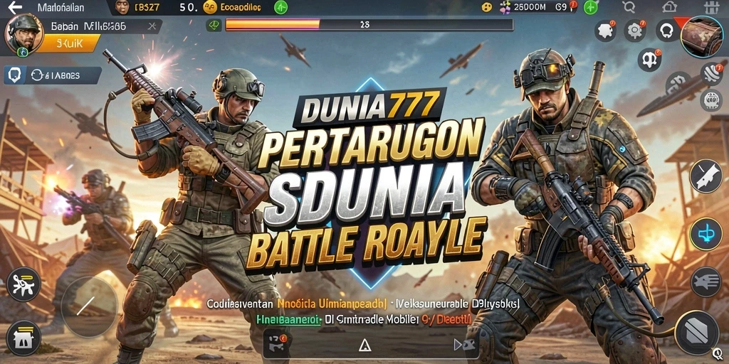 Tampilan gameplay DUNIA777 yang menegangkan saat bertarung di arena battle royale.