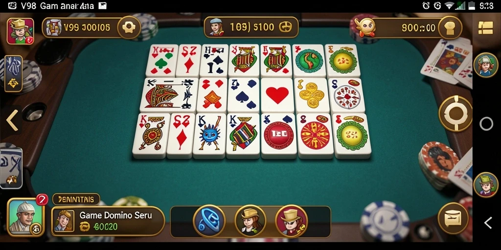 Gameplay seru V98 menampilkan permainan Domino yang kompetitif.