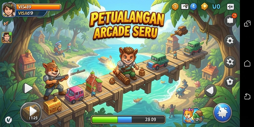 Tampilan gameplay arcade yang seru dan berwarna-warni.
