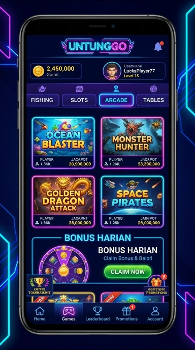 Tampilan utama aplikasi untunggo dengan pilihan kategori yang menarik.